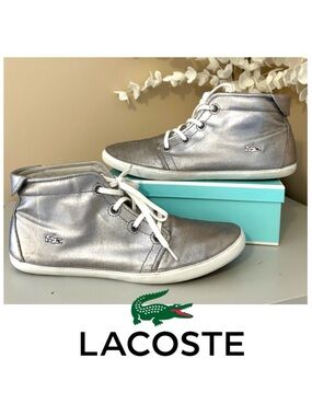 Lacoste Ziane Chukka High Top Silver Canvas Sneakers Size 9